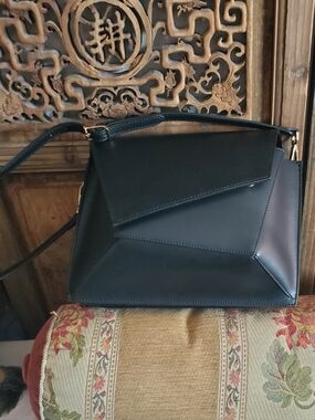 Black Geometric Leather Crossbody Bag